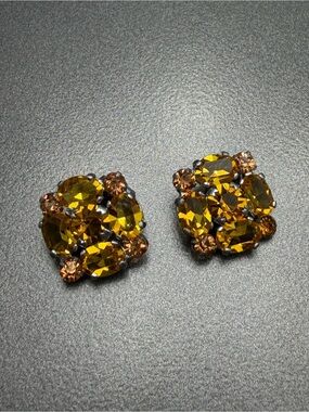 💚2/$60 Vintage Czech Glass Sparkling  Clip Earrings #354se